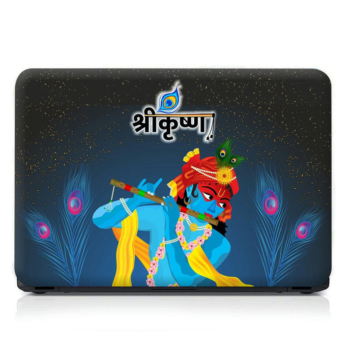 Laptop Skin - Krishna Blue Red Face on Night Stars