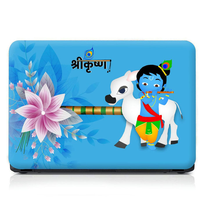 Laptop Skin - Krishna Blue White Cow