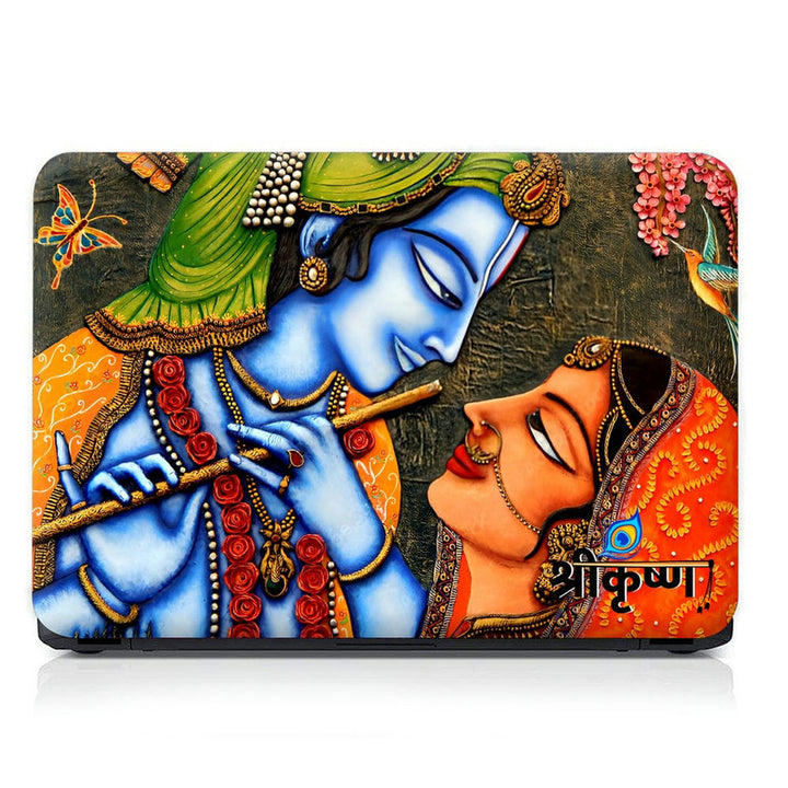 Laptop Skin - Krishna Radha Painting Butterfly Bird