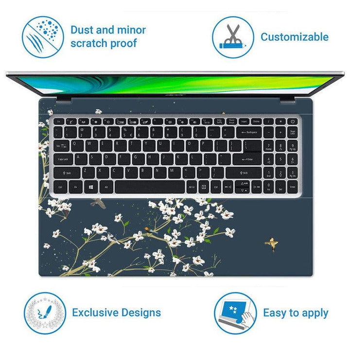 Laptop Skin - Birds White Floral Blossom