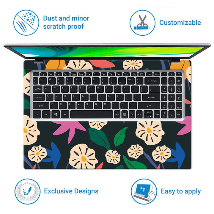 Laptop Skin - Colourful Floral On Black