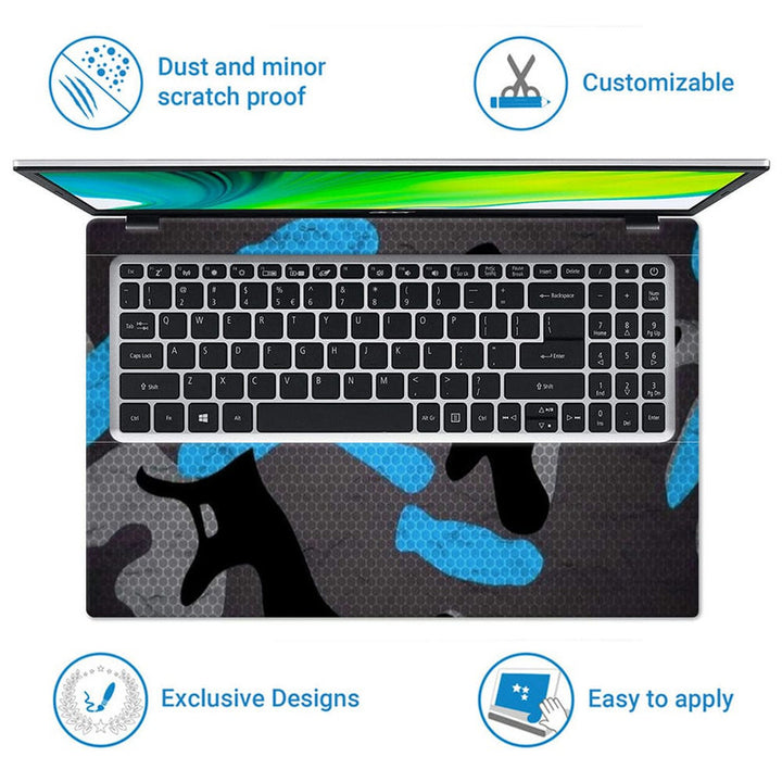 Laptop Skin - Cyan Black Camouflage