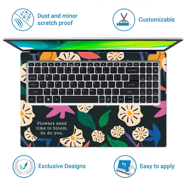 Laptop Skin - Flowers Need Time Colourful Floral