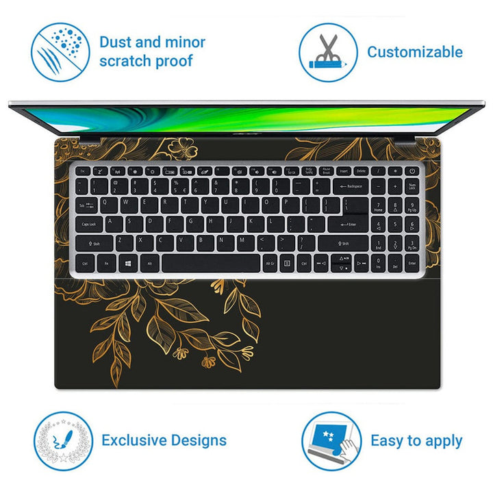 Laptop Skin - Golden Floral on Black