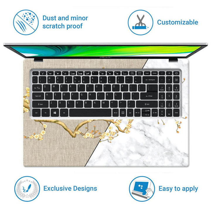 Laptop Skin - Golden Stem On White Marble