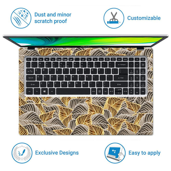 Laptop Skin - Grey Golden Metallic Leaves