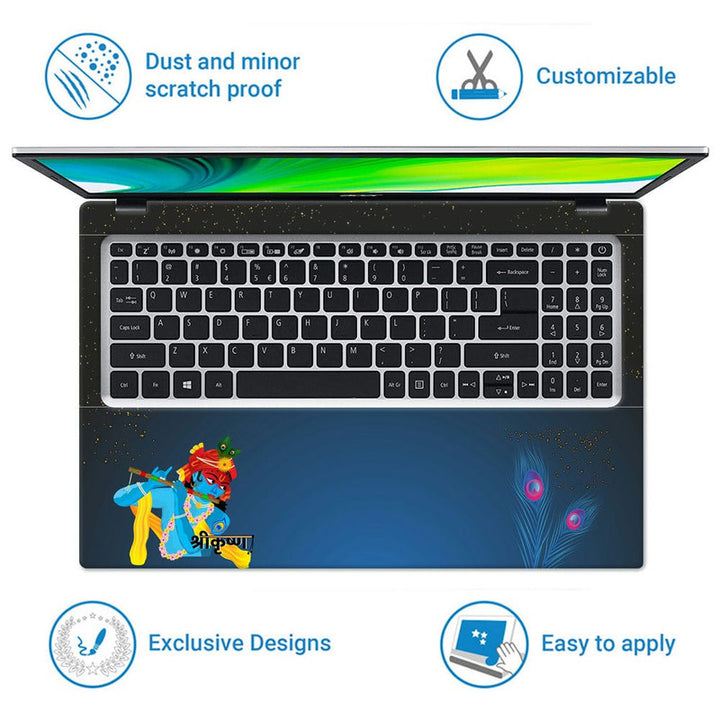 Laptop Skin - Krishna Blue Red Face on Night Stars