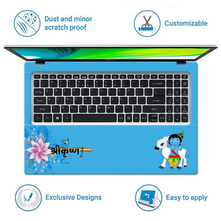 Laptop Skin - Krishna Blue White Cow