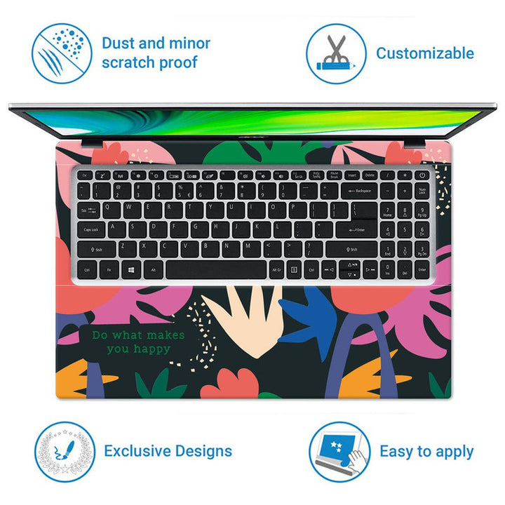 Laptop Skin - Makes U Happy Colourful Floral