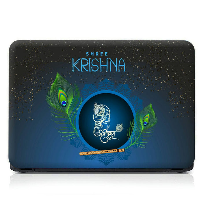 Laptop Skin - Shree Krishna Green Feather Stars