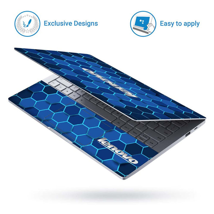 Full Panel Laptop Skin - Lenovo Blue Light Blue Honeycomb Design