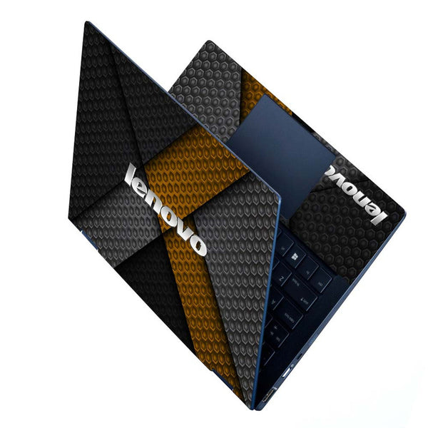 Full Panel Laptop Skin - Lenovo Mustard Black Abstract