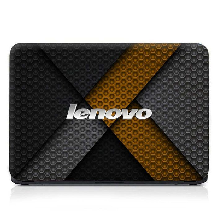 Full Panel Laptop Skin - Lenovo Mustard Black Abstract