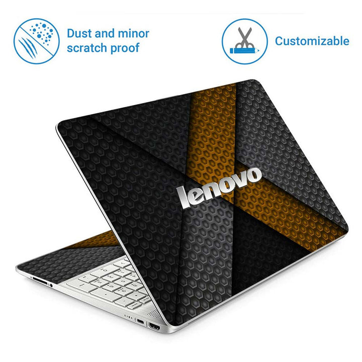 Full Panel Laptop Skin - Lenovo Mustard Black Abstract