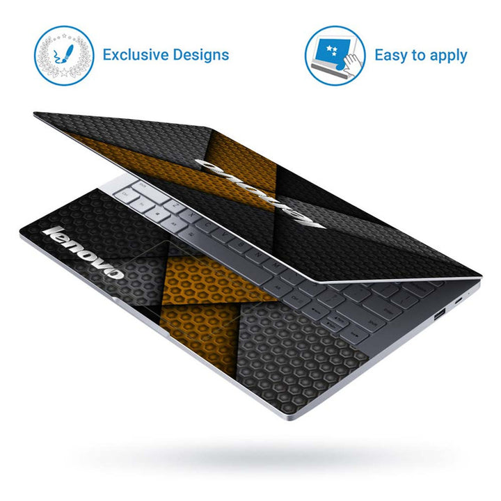 Full Panel Laptop Skin - Lenovo Mustard Black Abstract