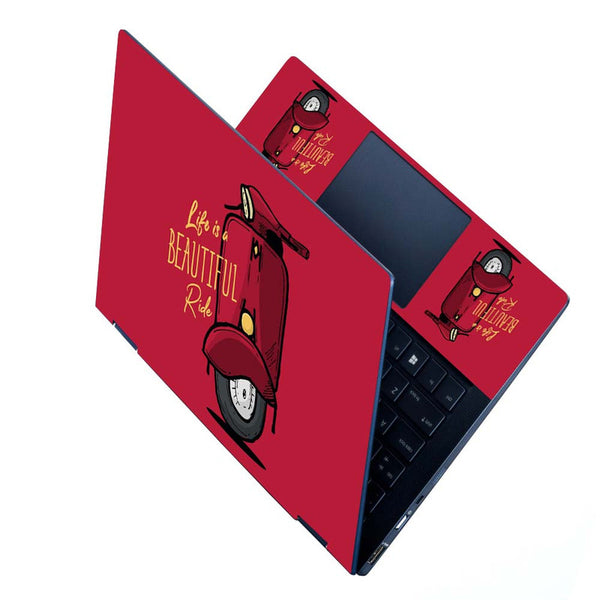 Full Panel Laptop Skin - Life is a Beautiful Ride Red