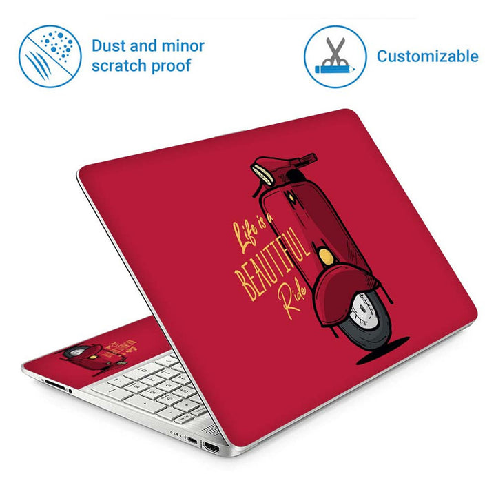 Full Panel Laptop Skin - Life is a Beautiful Ride Red