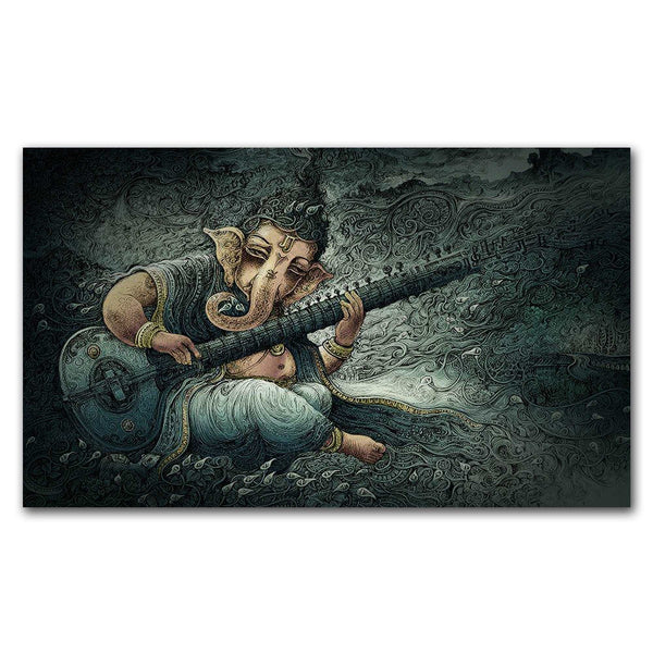 FineArts Rolled Canvas Painting - Lord Ganesh Green Art