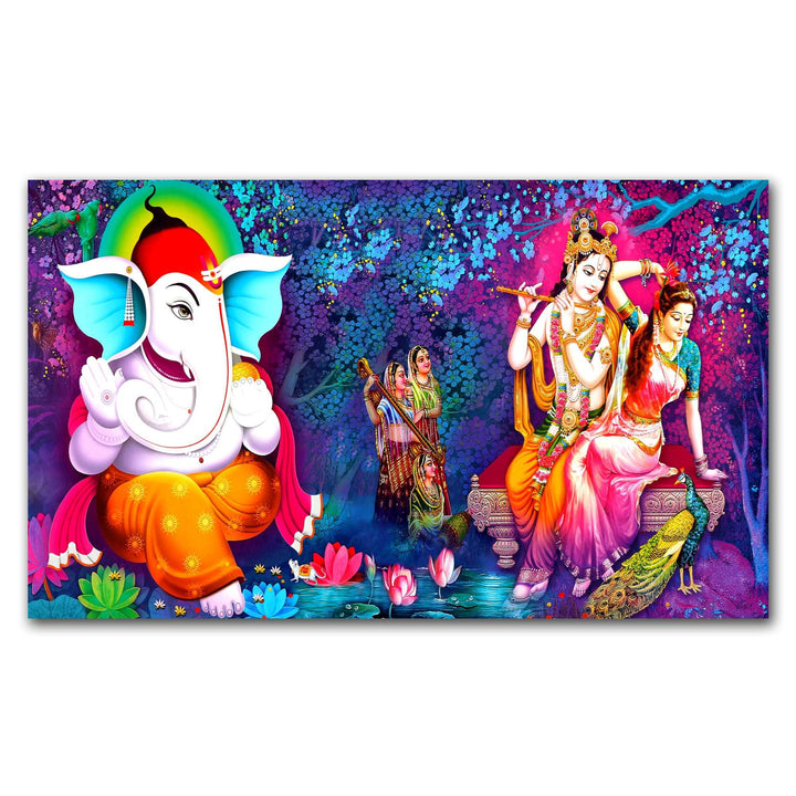 FineArts Rolled Canvas Painting - Lord Ganesh and Radha Krishna