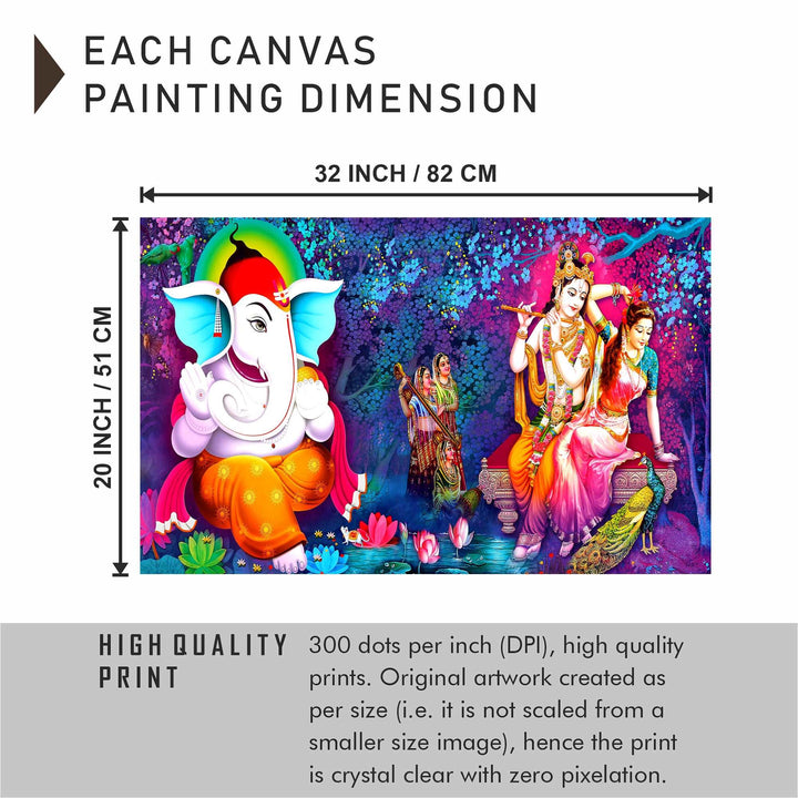 FineArts Rolled Canvas Painting - Lord Ganesh and Radha Krishna