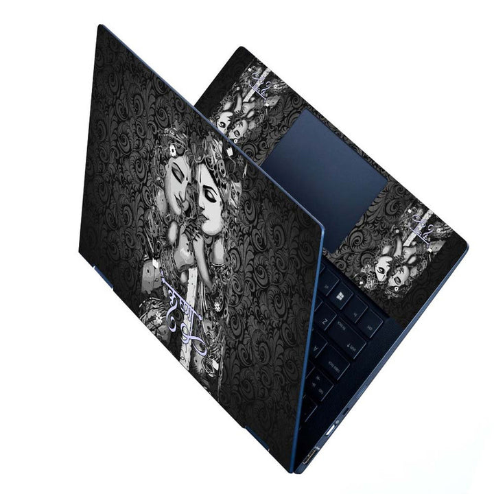 Full Panel Laptop Skin - Lord Krishna Black Floral Art