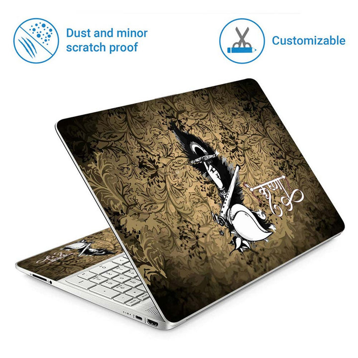 Full Panel Laptop Skin - Lord Krishna Flute Feather