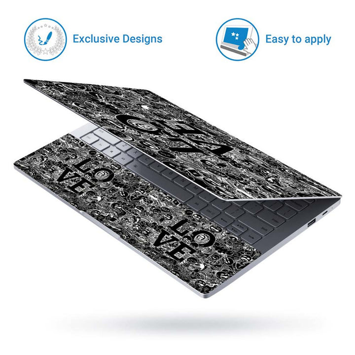 Full Panel Laptop Skin - Love Black Doodle