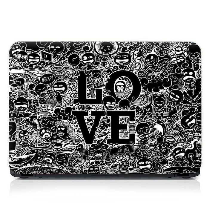 Full Panel Laptop Skin - Love Black Doodle