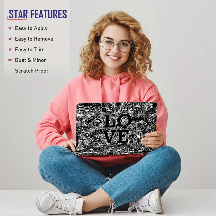 Full Panel Laptop Skin - Love Black Doodle