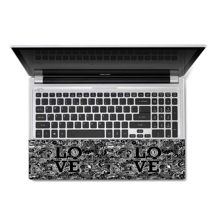 Full Panel Laptop Skin - Love Black Doodle