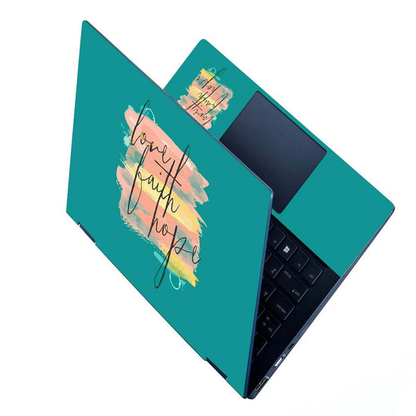 Full Panel Laptop Skin - Love Faith Hope on Green