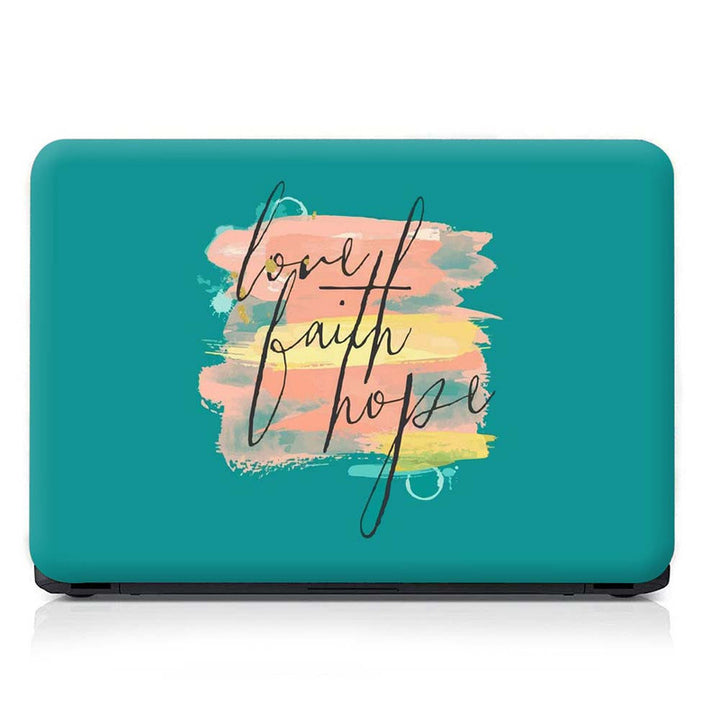 Full Panel Laptop Skin - Love Faith Hope on Green