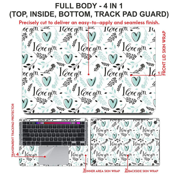 Laptop Skin for Apple MacBook - Love You Green Heart - SkinsLegend