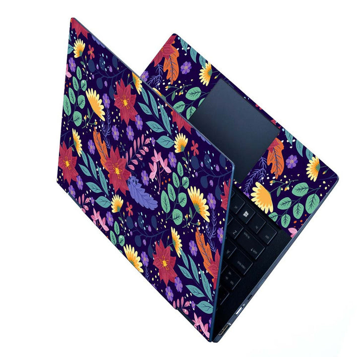 Full Panel Laptop Skin - Multi Floral on Purple