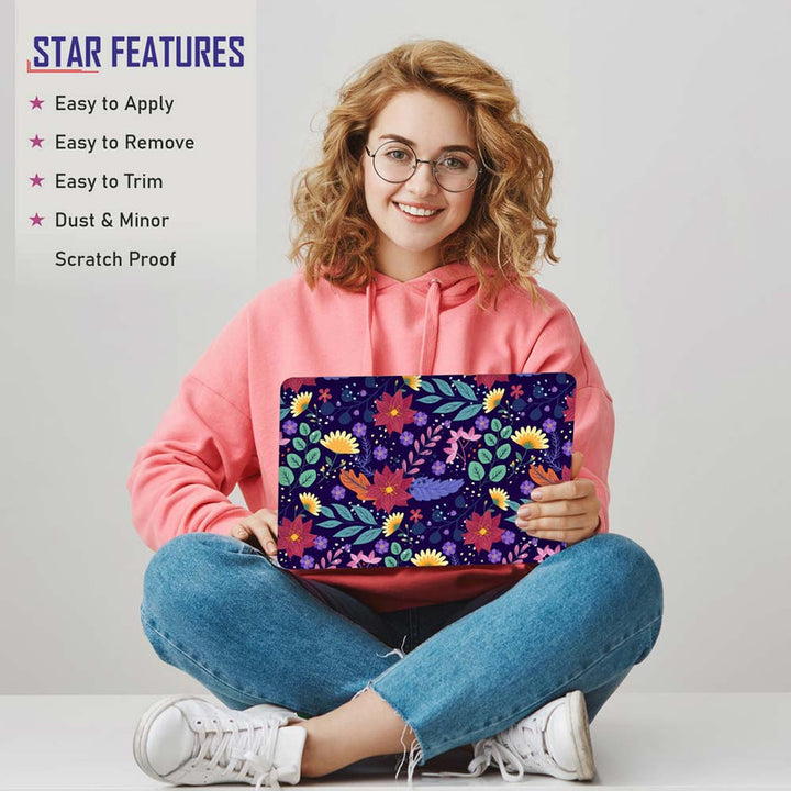 Full Panel Laptop Skin - Multi Floral on Purple