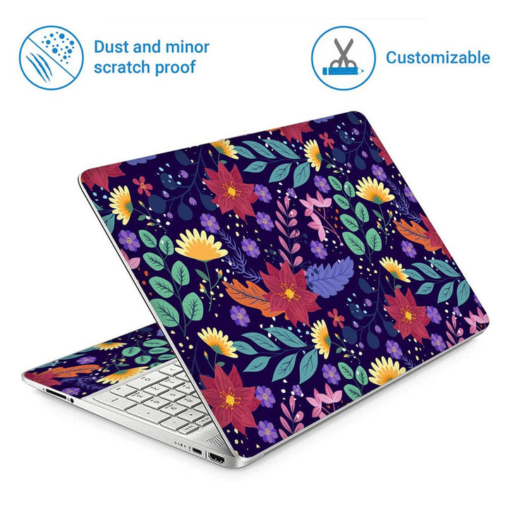 Full Panel Laptop Skin - Multi Floral on Purple