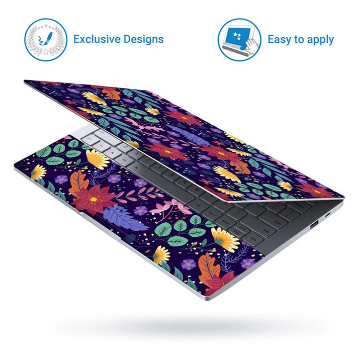 Full Panel Laptop Skin - Multi Floral on Purple