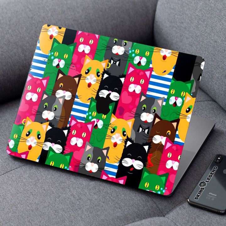 Laptop Skin for Apple MacBook - Multicolour Cat Faces Collage - SkinsLegend