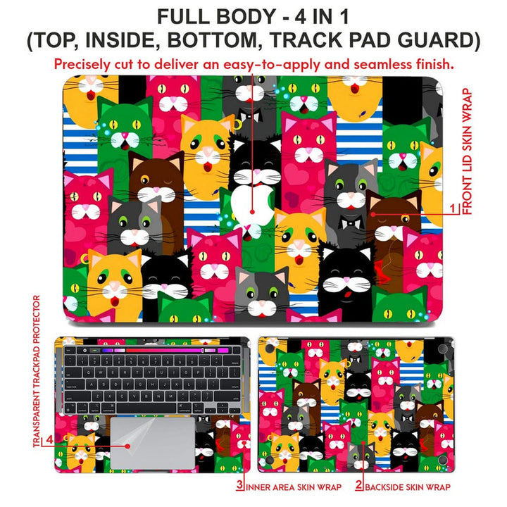 Laptop Skin for Apple MacBook - Multicolour Cat Faces Collage - SkinsLegend