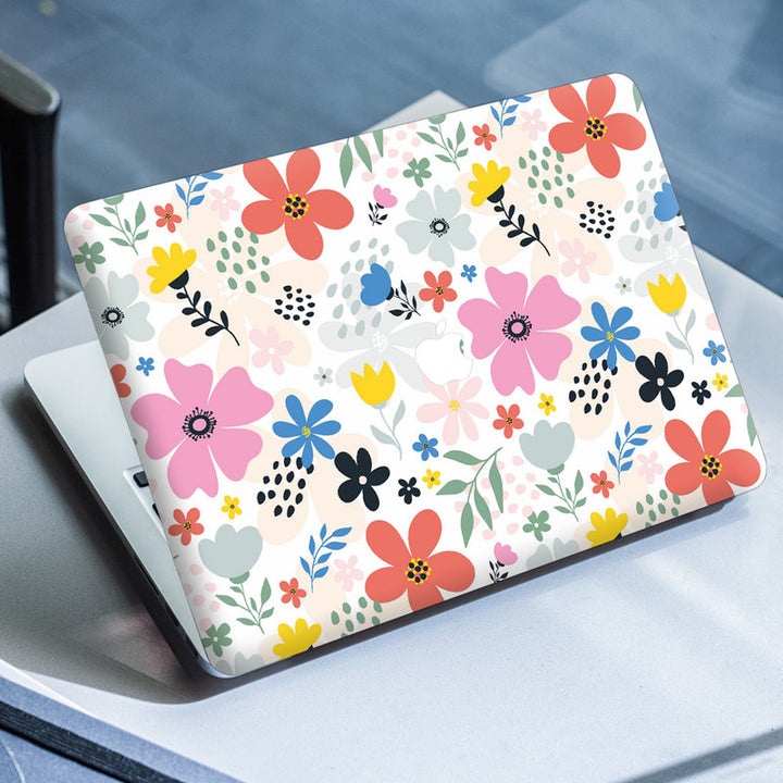 Laptop Skin for Apple MacBook - Multicolours Flowers on White - SkinsLegend