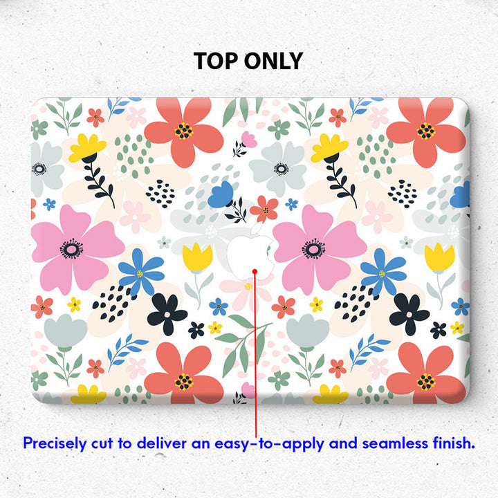 Laptop Skin for Apple MacBook - Multicolours Flowers on White - SkinsLegend