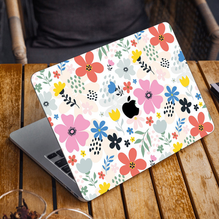 Laptop Skin for Apple MacBook - Multicolours Flowers on White - SkinsLegend