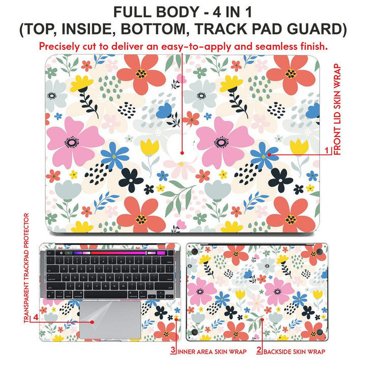 Laptop Skin for Apple MacBook - Multicolours Flowers on White - SkinsLegend