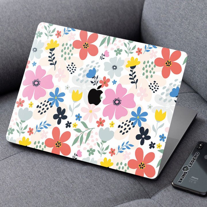 Laptop Skin for Apple MacBook - Multicolours Flowers on White - SkinsLegend