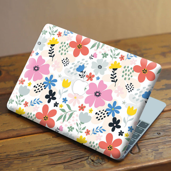 Laptop Skin for Apple MacBook - Multicolours Flowers on White - SkinsLegend