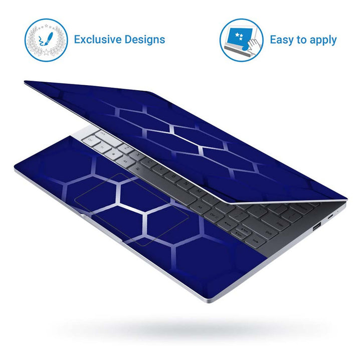 Full Panel Laptop Skin - Neon Hexa on Blue