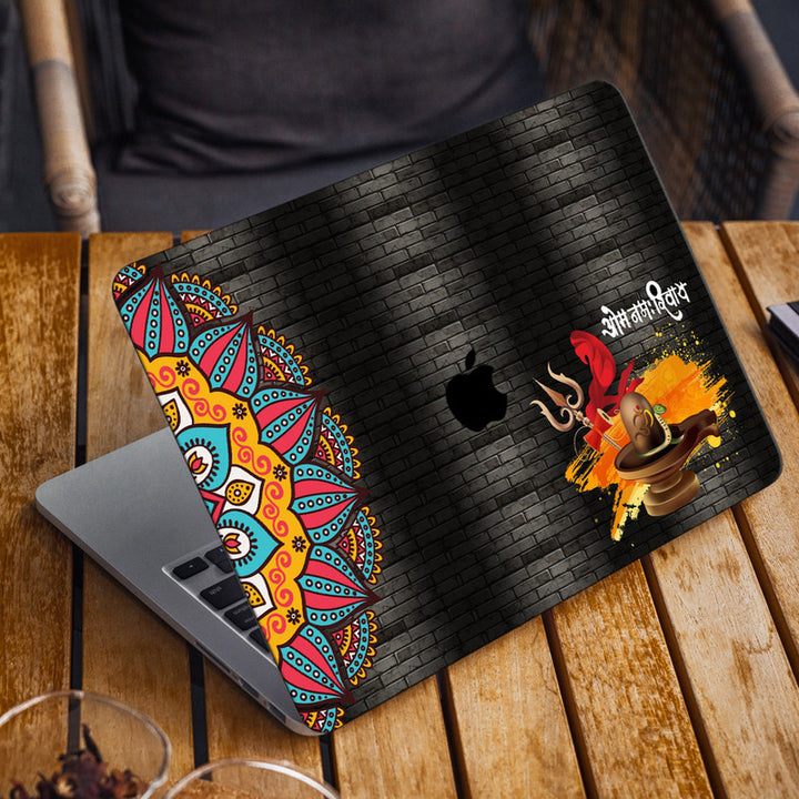 Laptop Skin for Apple MacBook - Om Namah Shivay Black Brick Mandala Art - SkinsLegend