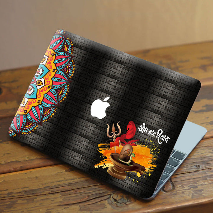 Laptop Skin for Apple MacBook - Om Namah Shivay Black Brick Mandala Art - SkinsLegend