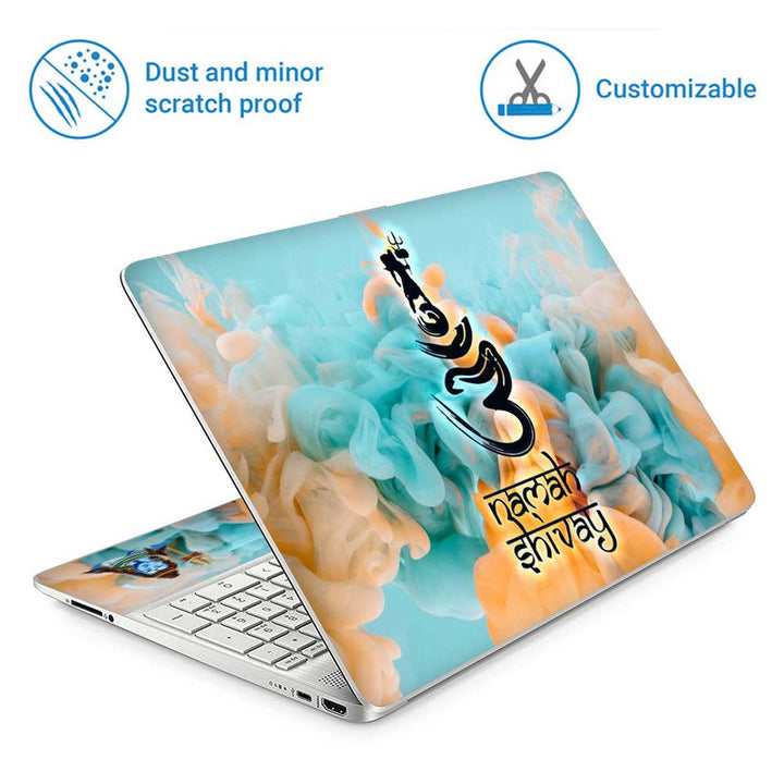 Full Panel Laptop Skin - Om Namah Shivay Black on Blue Smoke