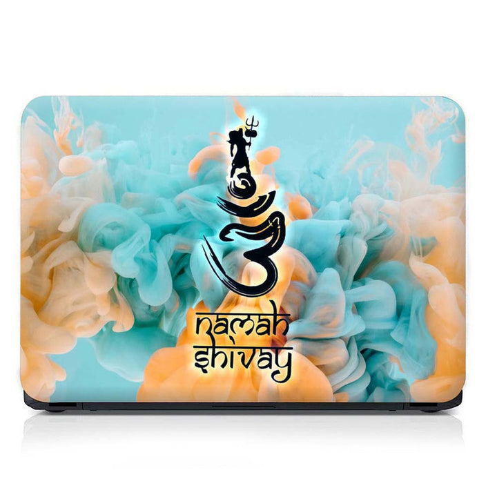 Full Panel Laptop Skin - Om Namah Shivay Black on Blue Smoke